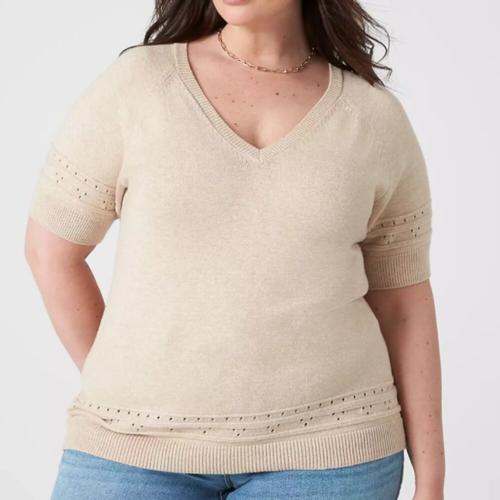 Short-Sleeve V-Neck Sweater Tee